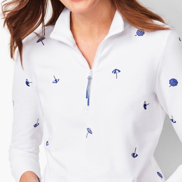 T Talbots Novelty Beach Embroidered Umbrella Half Zip Terry Pullover Size 2X L58 - Picture 15 of 16